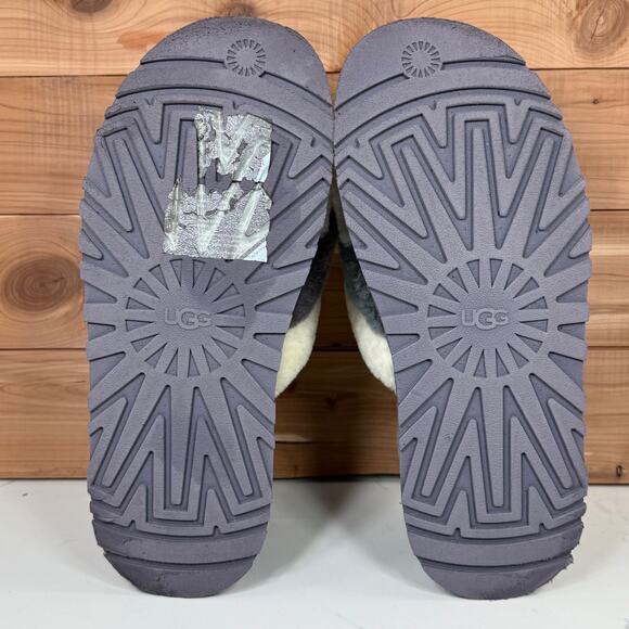 UGG Disco Stripe Slide Platform Sandals Gray White Fur Women Size 12 - Picture 6 of 12